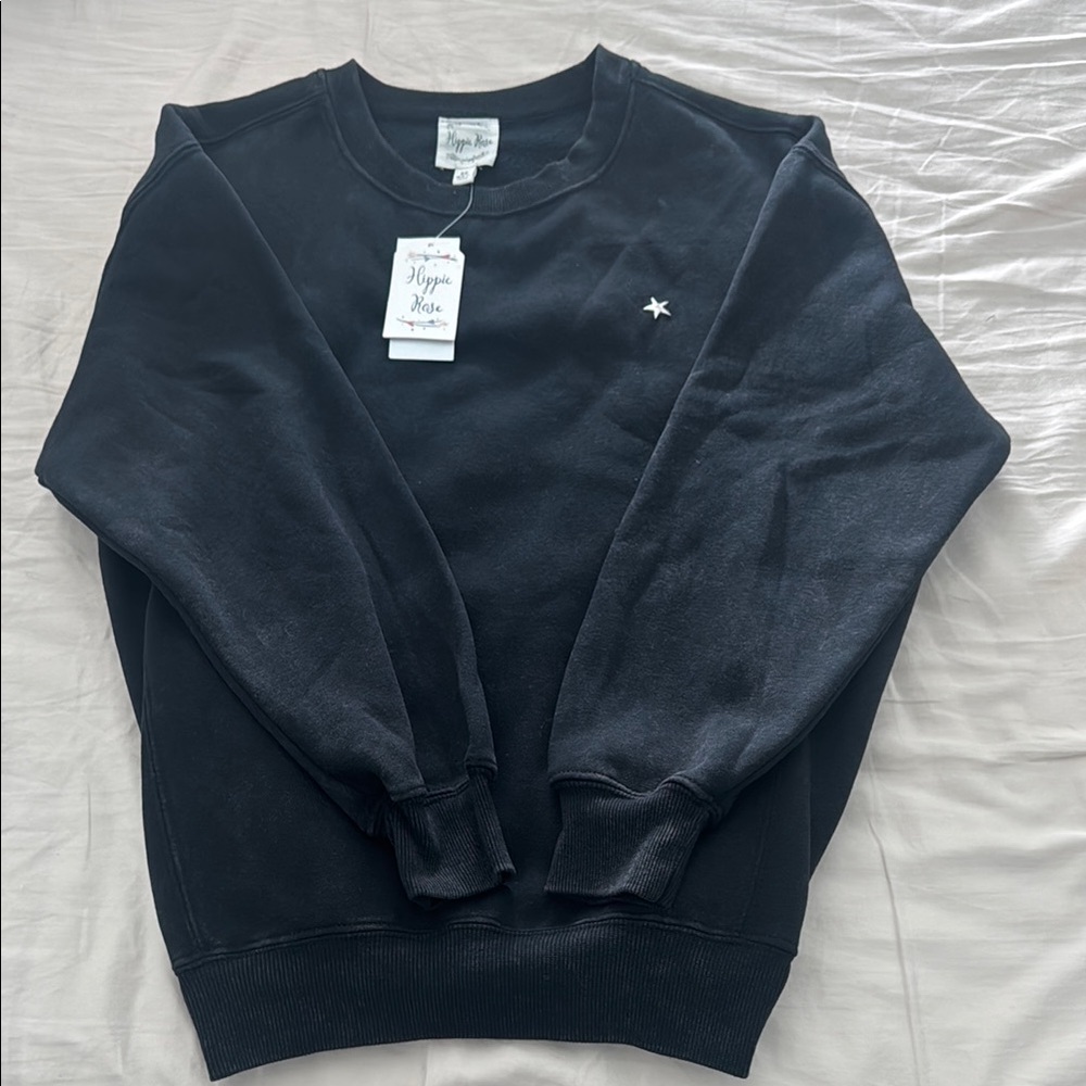 Hippie Rose Black Crewneck Sweatshirt